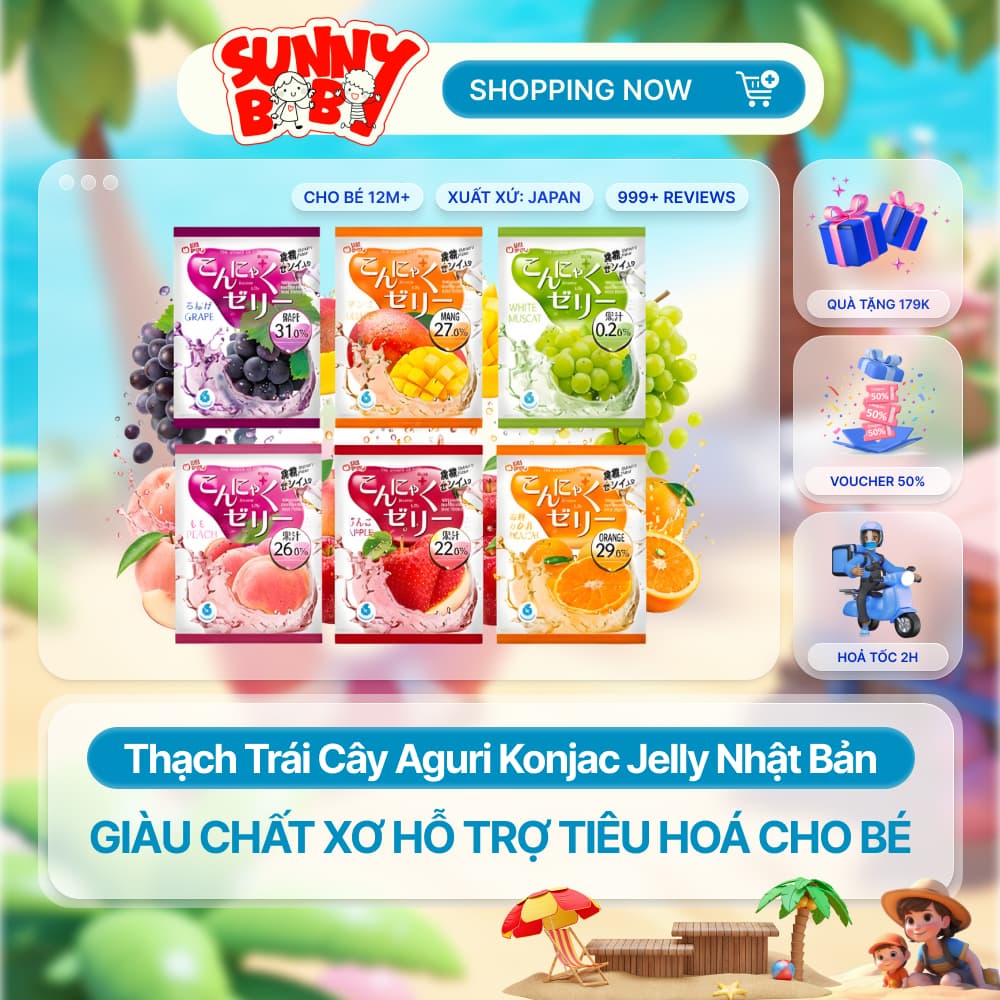 [NHẬT BẢN] THẠCH TRÁI CÂY AGURI Konjac Jelly - Giàu Chất Xơ Hỗ Trợ Tiêu Hóa Cho Bé