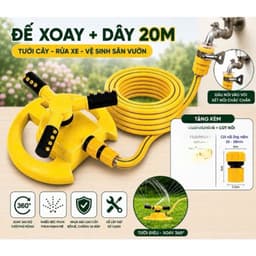 Bộ đế phun tưới cây tưới sân vườn kèm ống nước kèm đầu nối xoay 360 độ 1