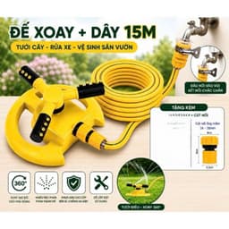 Bộ đế phun tưới cây tưới sân vườn kèm ống nước kèm đầu nối xoay 360 độ 3