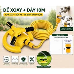 Bộ đế phun tưới cây tưới sân vườn kèm ống nước kèm đầu nối xoay 360 độ 4