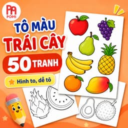Bộ 50 Tranh Tô Màu Trái Cây Ngộ Nghĩnh - Đồ Chơi Sáng Tạo Giúp Bé Nhận Biết Hoa Quả - POMI 1