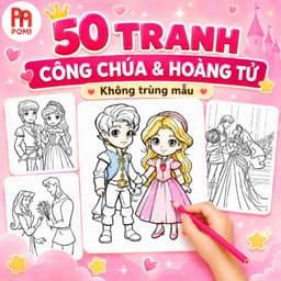 Tranh tô màu công chúa - hoàng tử cho bé giấy A4 A5 - không trùng mẫu - Đồ chơi POMI 1