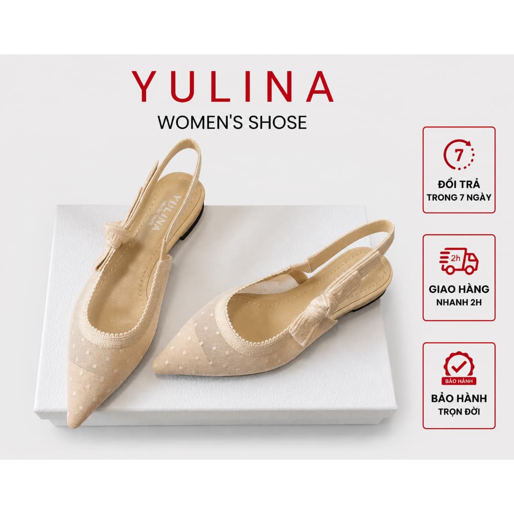 𝙔𝙐𝙇𝙄𝙉𝘼 - Giày Sandal Mũi Nhọn Ren Chấm Bi Thắt Nơ Cạnh Xinh Xăn - B76