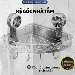 Kệ góc nhà tắm có cốc hút bám tường chắc chắn sử dụng đựng đồ đa năng nhà tắm nhà bếp 1