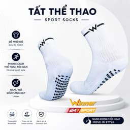 Tất chống trơn đá bóng Winner 247Sport chính hãng cotton thâm hút mồ hôi độ bền cao thể thao pickleball cầu lông chạy bộ 1