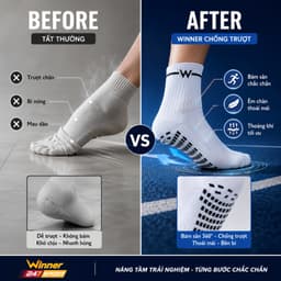 Tất chống trơn đá bóng Winner 247Sport chính hãng cotton thâm hút mồ hôi độ bền cao thể thao pickleball cầu lông chạy bộ 4