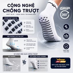 Tất chống trơn đá bóng Winner 247Sport chính hãng cotton thâm hút mồ hôi độ bền cao thể thao pickleball cầu lông chạy bộ 5
