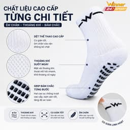 Tất chống trơn đá bóng Winner 247Sport chính hãng cotton thâm hút mồ hôi độ bền cao thể thao pickleball cầu lông chạy bộ 8