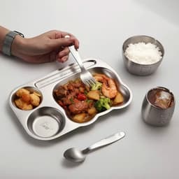 Bộ 5 Món Đồ Ăn Dặm Cho Bé Reichmann Kochin RK-591S : Khay, Cốc, Bát, Thìa, Dĩa Hình Gấu Inox 304 3