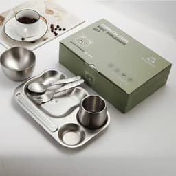 Bộ 5 Món Đồ Ăn Dặm Cho Bé Reichmann Kochin RK-591S : Khay, Cốc, Bát, Thìa, Dĩa Hình Gấu Inox 304 1