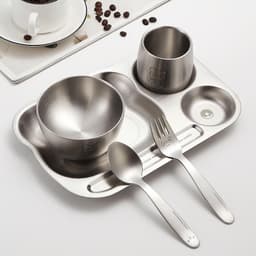Bộ 5 Món Đồ Ăn Dặm Cho Bé Reichmann Kochin RK-591S : Khay, Cốc, Bát, Thìa, Dĩa Hình Gấu Inox 304 6