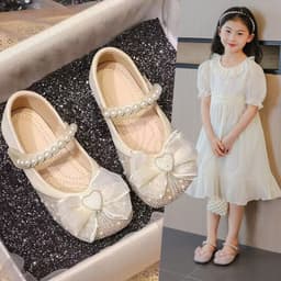 Giày Búp Bê Bé Gái Đính Đá Ngọc Trai Siêu Xinh | Mềm Mại, Êm Chân | Size 23-36.Mã A02 2