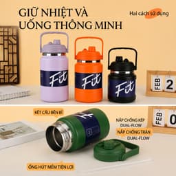 BÌNH GIỮ NHIỆT FIT INOX 316 CAO CẤP 2500ML / Có Ống Hút , Miệng Rộng, Giữ Nhiệt 12-24H .hastag 3