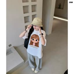 Áo Thun HY KORÉ Búp bê tóc nâu 3366 Form Rộng Localbrand Oversize Unisex Vải Cotton 75% Nam Nữ Mặc Đẹp 4
