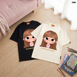 Áo Thun HY KORÉ Búp bê tóc nâu 3366 Form Rộng Localbrand Oversize Unisex Vải Cotton 75% Nam Nữ Mặc Đẹp 5