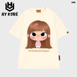 Áo Thun HY KORÉ Búp bê tóc nâu 3366 Form Rộng Localbrand Oversize Unisex Vải Cotton 75% Nam Nữ Mặc Đẹp 1