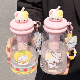 [ BÌNH NHỰA ] Bình đựng nước trong suốt dung tích 500ml có ống hút và lưới lọc trà kèm dây treo dễ thương 1