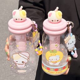 [ BÌNH NHỰA ] Bình đựng nước trong suốt dung tích 500ml có ống hút và lưới lọc trà kèm dây treo dễ thương 2