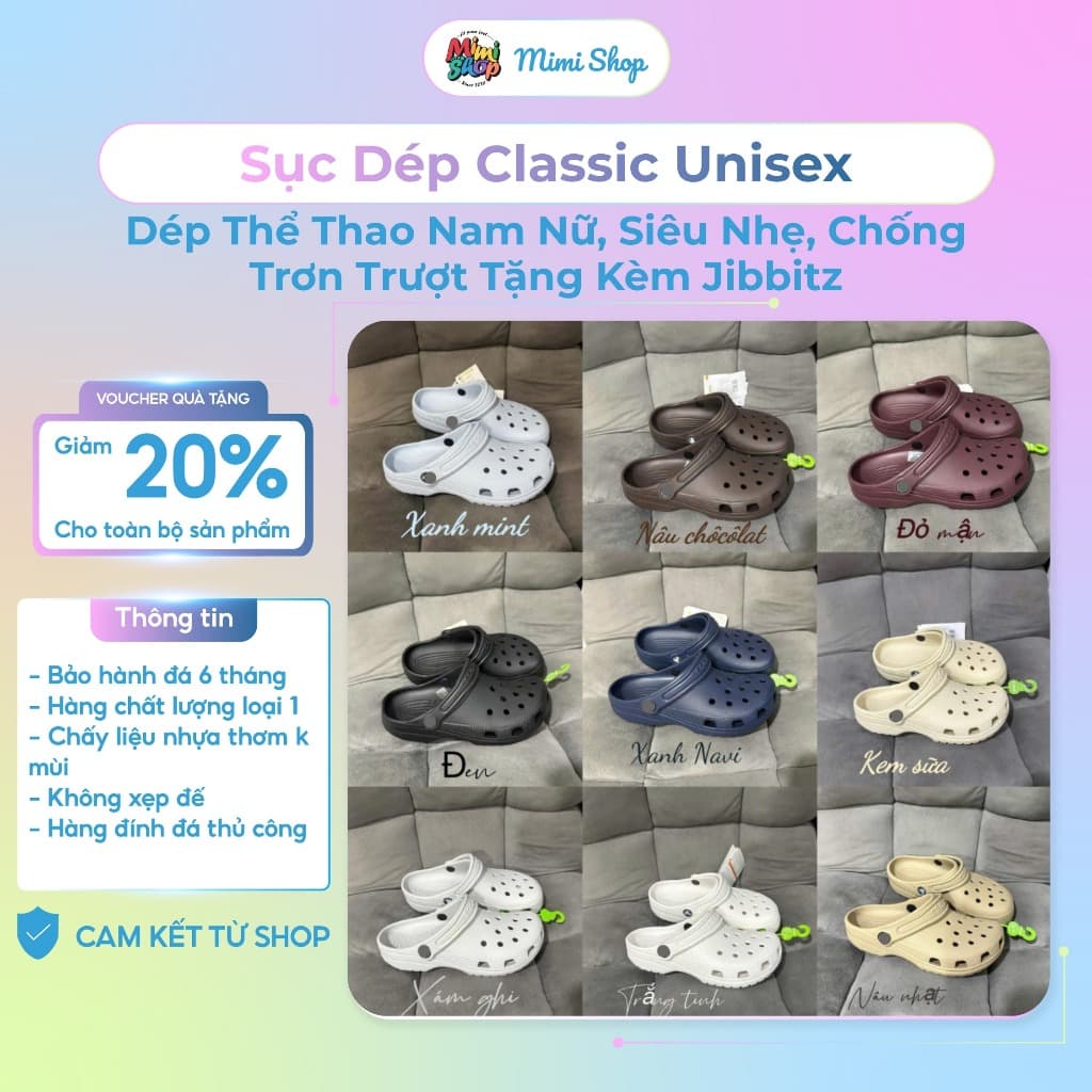 [ Tiệm giày ] Dép Thể Thao Nam Nữ, Siêu Nhẹ, Chống Trơn Trượt Tặng Kèm Jibbitz 5 CÁI