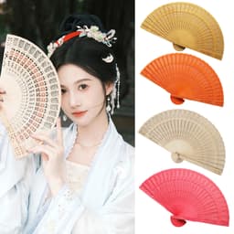 Quạt gỗ cổ trang nhiều màu xếp cầm tay phong cách Trung Quốc 2