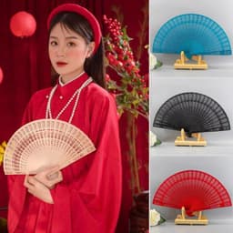 Quạt gỗ cổ trang nhiều màu xếp cầm tay phong cách Trung Quốc 4