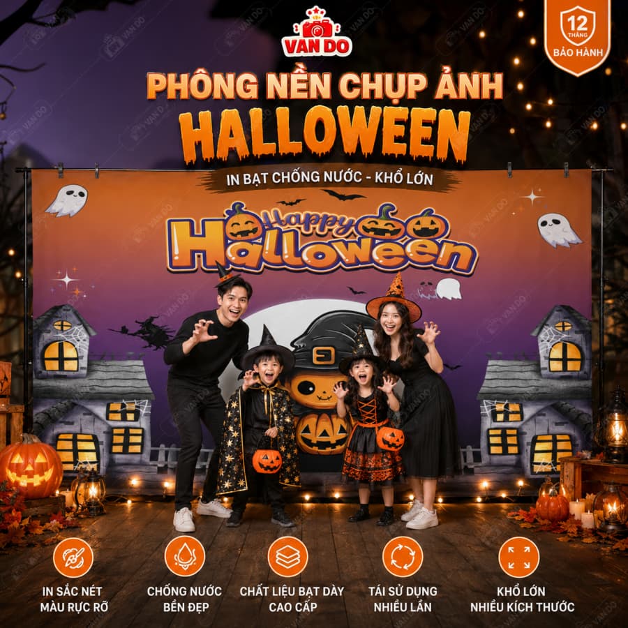 Phông Nền Halloween Chụp Ảnh Decor Check-in In Bạt Chống Nước Backdrop Halloween Khổ Lớn