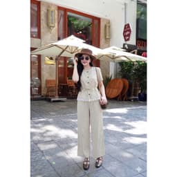 Set denim áo cộc tay phối ren mix quần dài ống xuông cáp bán chun mặc cả set siêu xinh Eva Lover 5