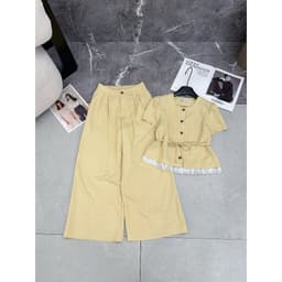 Set denim áo cộc tay phối ren mix quần dài ống xuông cáp bán chun mặc cả set siêu xinh Eva Lover 8