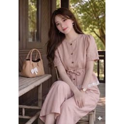 Set denim áo cộc tay phối ren mix quần dài ống xuông cáp bán chun mặc cả set siêu xinh Eva Lover 9