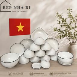 [ BepNhaRi ] Bộ Bát Đĩa Gốm Sứ Trắng Viền Đen ( Đĩa Vuông ) - SỰ KẾT HỢP HOÀN HẢO GIỮA SANG TRỌNG VÀ TINH TẾ 2