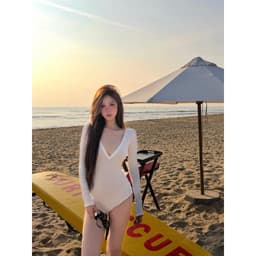 hỏa tốc bikini bodysuit | Bộ đồ bơi bikini nữ bodysuit liền thân hoạ tiết trơn dài tay 6