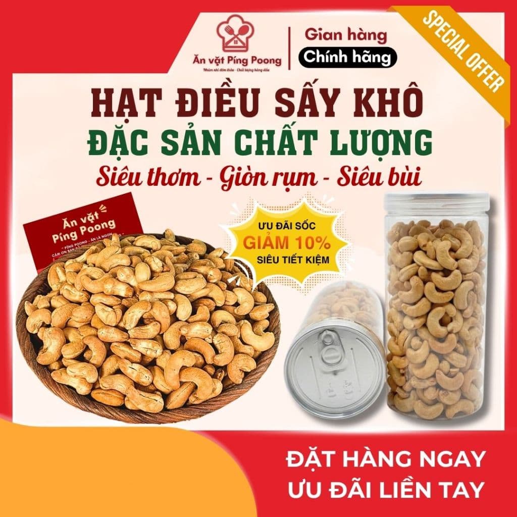 Hạt Điều Vàng Không Muối Bình Phước, Hạt Điều Tách Vỏ Sấy Khô Ăn Liền, Điều Cồ To Loại 1, Hạt Tết