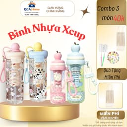[ Hot Tặng Túi ]Bình đựng nước Xcup trong suốt Kèm Ống Hút Silicone Và Quai Xách bình nhựa Lucky 600ml có lõi lọc trà 1