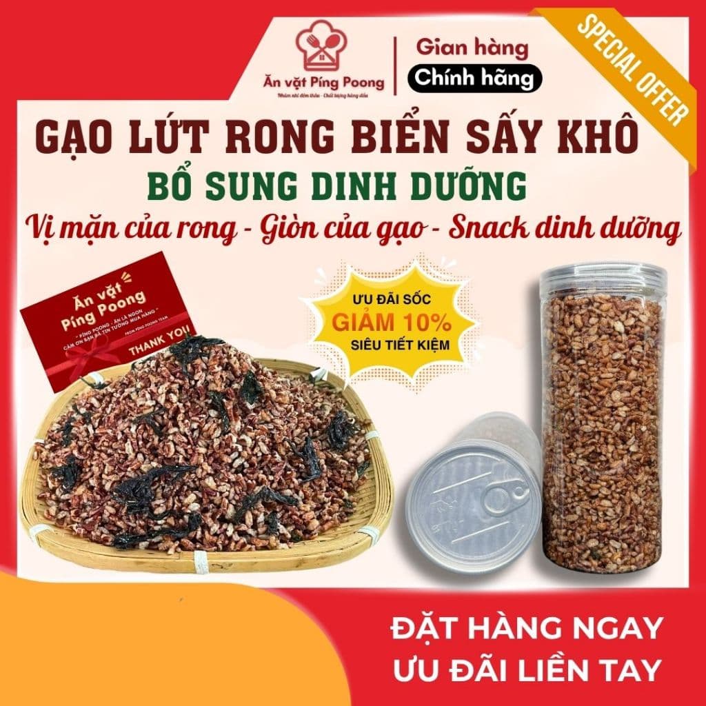 Gạo Lứt Rong Biển Hạt Rời Sấy Khô Ăn Liền, Gạo Lứt Sấy Mix Rong Biển Dinh Dưỡng, Ăn Chay Ăn Vặt