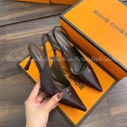 [ Giày Dép Huyền My ] Cao gót 7p mũi nhọn da bóng nhẹ mềm êm chân chắc chắn hàng cao cấp full hộp - AH68 2