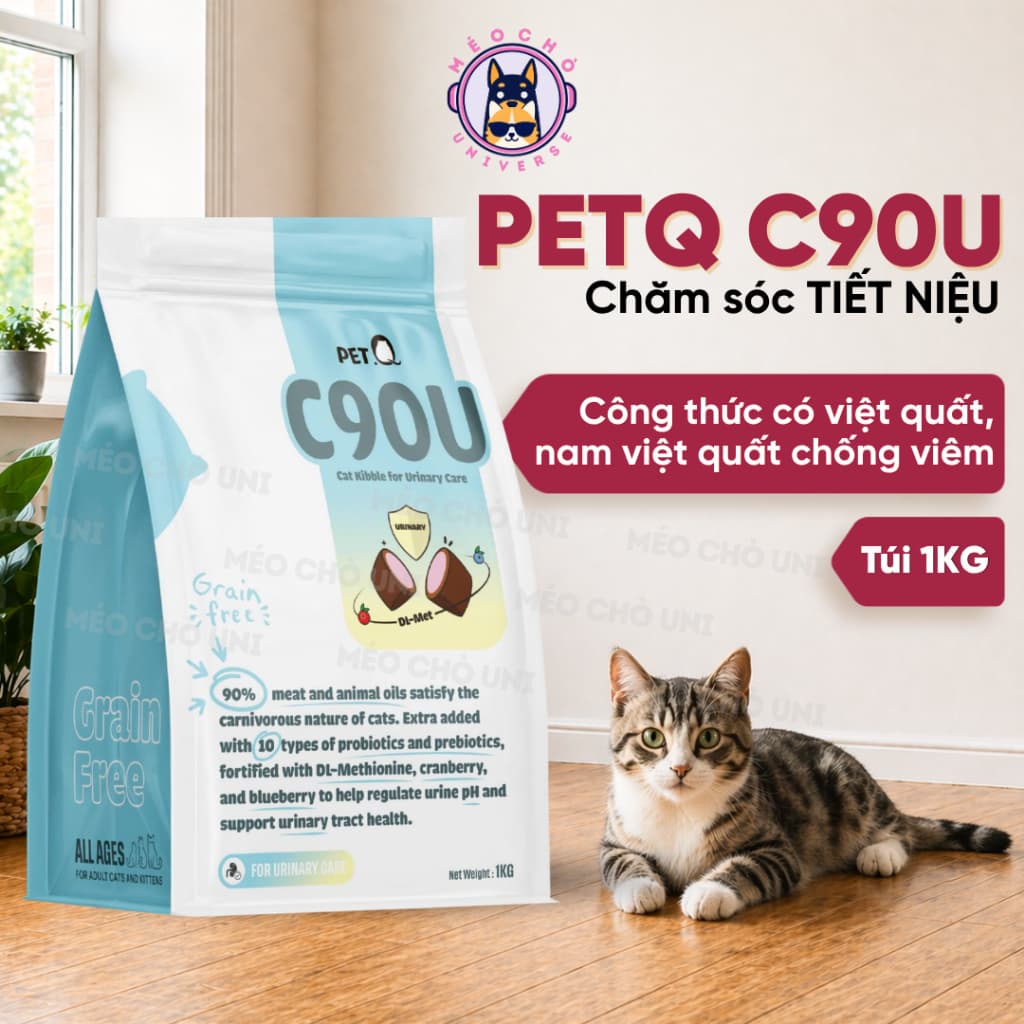 Thức ăn hạt cho mèo cao cấp PetQ C90U - 1KG chăm sóc sức khoẻ tiết niệu - Méo Chò Uni