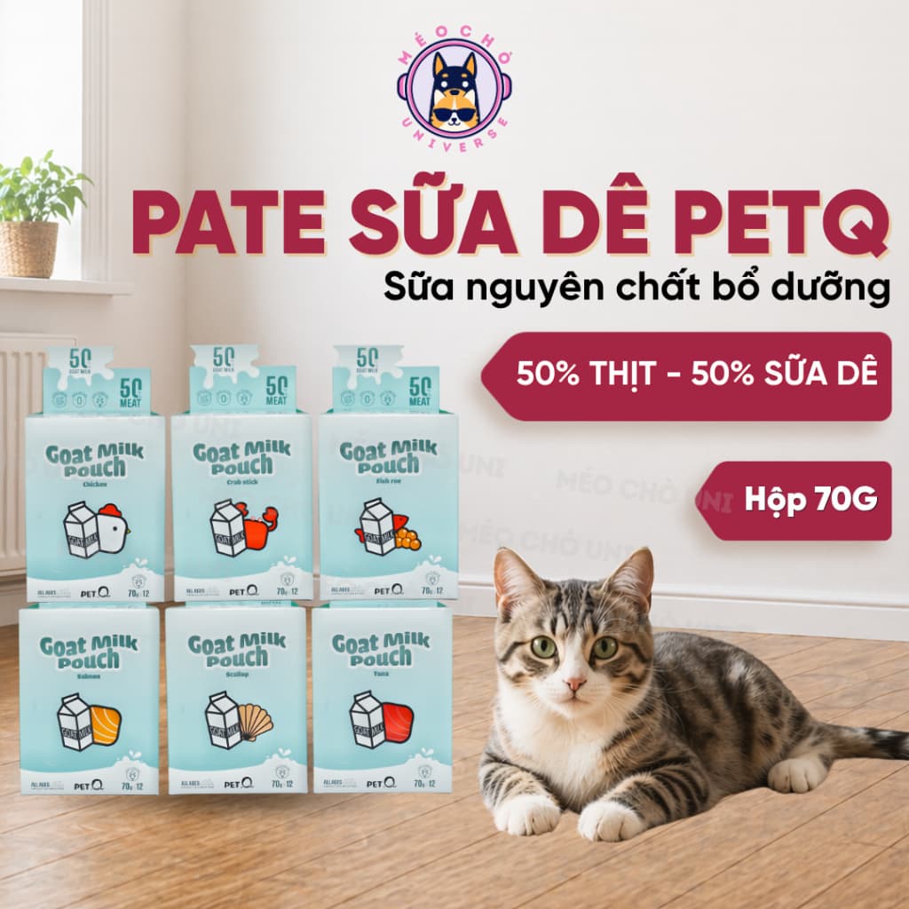 Pate sữa dê cho mèo PetQ - 70g giàu dinh dưỡng 50% sữa dê tốt cho hệ tiêu hoá -  MÉO CHÒ UNI