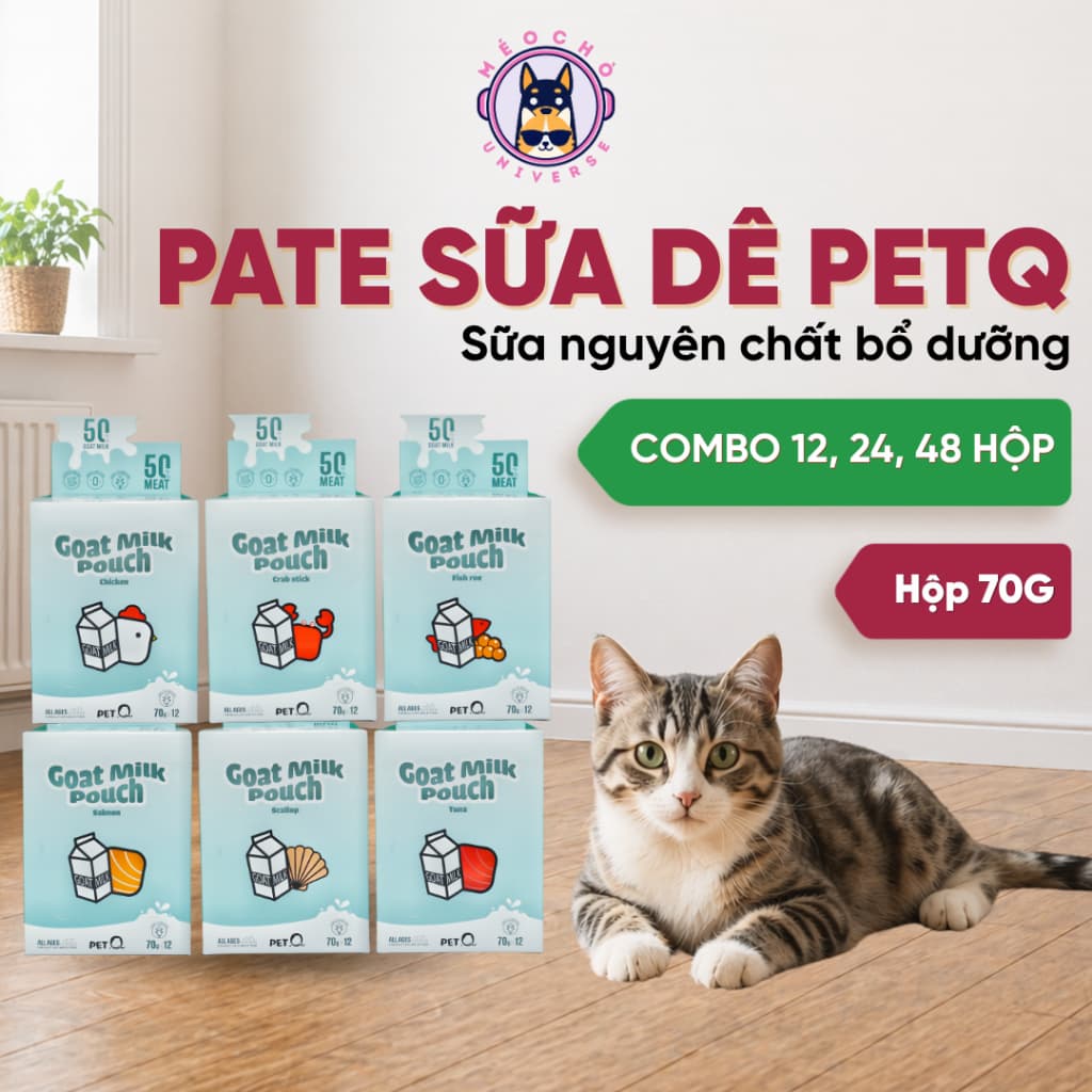[COMBO 48 GÓI TIẾT KIỆM] Pate sữa dê cho mèo PetQ - 70g giàu dinh dưỡng - MÉO CHÒ UNI