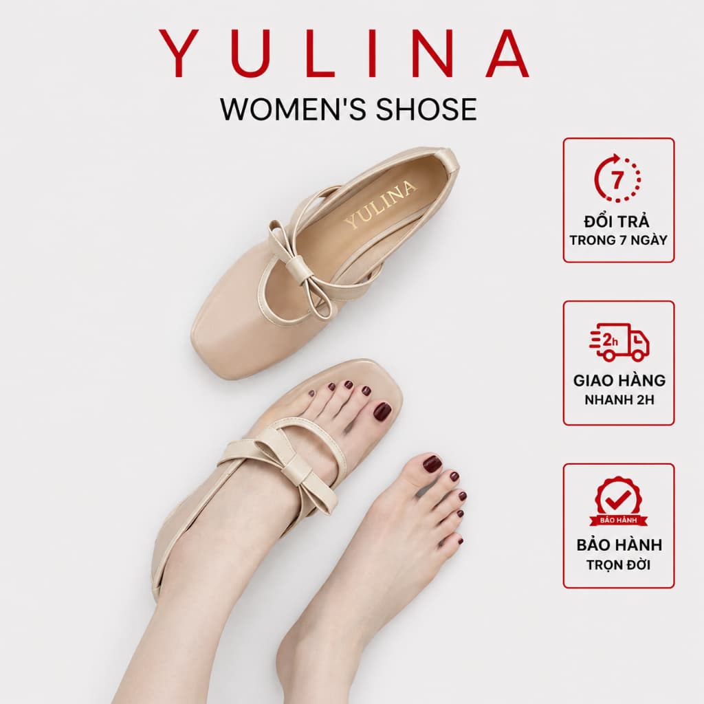 Giày Búp Bê 𝙔𝙐𝙇𝙄𝙉𝘼 Mũi Vuông Lưới Mỏng Gắn Nơ Tiểu Thư điệu đà - C430