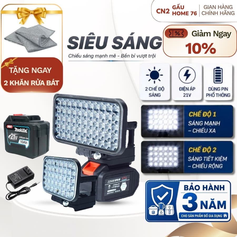 Đèn led 35/55 mắt siêu sáng sử dụng chân pin phổ thông MAKITA có 2 chế độ sáng, có 2 cổng sạc USB
