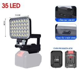 Đèn led 35/55 mắt siêu sáng sử dụng chân pin phổ thông MAKITA có 2 chế độ sáng, có 2 cổng sạc USB 2