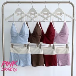 Set Áo Kiểu Bra Kèm Quần Ngắn Lưng Gập  Họa Tiết Trái Tim S119 panh-botique 9