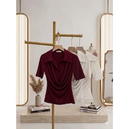 Áo thun nữ Evalover cộc tay  thiết kế cổ đổ phối cổ sơ mi chất liệu cotton Nhật mềm mát M301 4