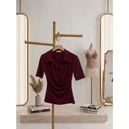 Áo thun nữ Evalover cộc tay  thiết kế cổ đổ phối cổ sơ mi chất liệu cotton Nhật mềm mát M301 3