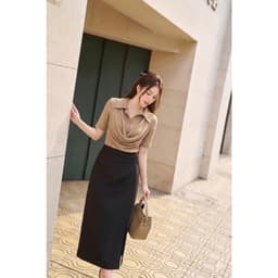 Áo thun nữ Evalover cộc tay  thiết kế cổ đổ phối cổ sơ mi chất liệu cotton Nhật mềm mát M301 6
