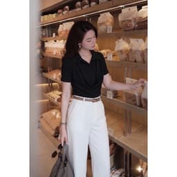 Áo thun nữ Evalover cộc tay  thiết kế cổ đổ phối cổ sơ mi chất liệu cotton Nhật mềm mát M301 8
