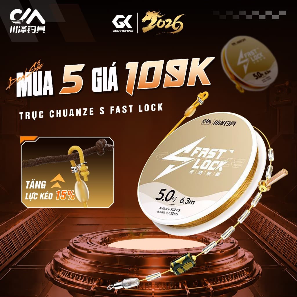 Trục Câu Đài Chuanze S Fast Lock Bộ Dây Trục Câu Cá Buộc Sẵn Dây PE Không Nút Thắt Tăng Lực Kéo 15%