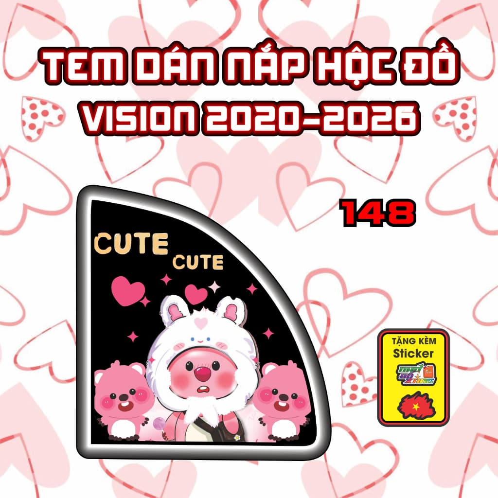 Tem Dán Hộc Đồ Visionnn 2020-2026 Dán Trang Trí Mẫu Gấu Hồng Dễ Thương Decal Nhãn Dán
