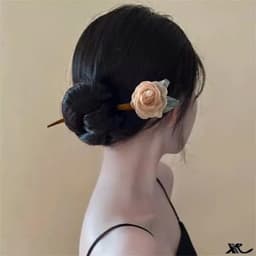 Trâm Gỗ Cài Tóc Phối Hoa Hồng Vải Voan Cao Cấp Style Cổ Trang Hiện Đại Thanh Lịch 2