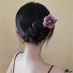 Trâm Gỗ Cài Tóc Phối Hoa Hồng Vải Voan Cao Cấp Style Cổ Trang Hiện Đại Thanh Lịch 3